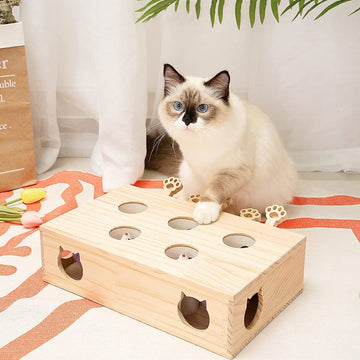Cat Toys Interactive Whack a Mole Solid Wood Toys for Indoor Cats Kitten Catch Mice Game