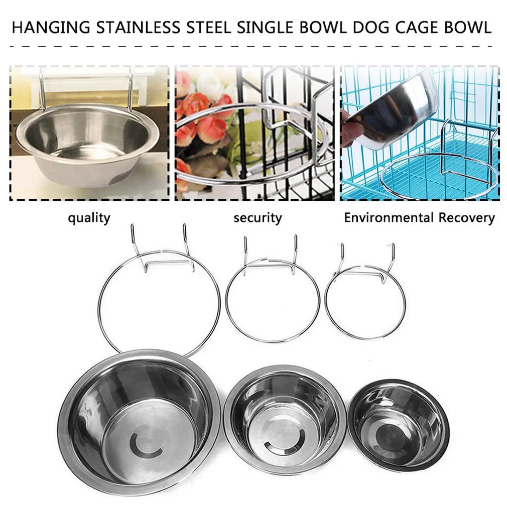 Newest Pet Dog Bowl Food Water Drinking Cage Cup Hanger Food Water Bowl Travel Bowl for Pet Feeding Tools Stainless Steel