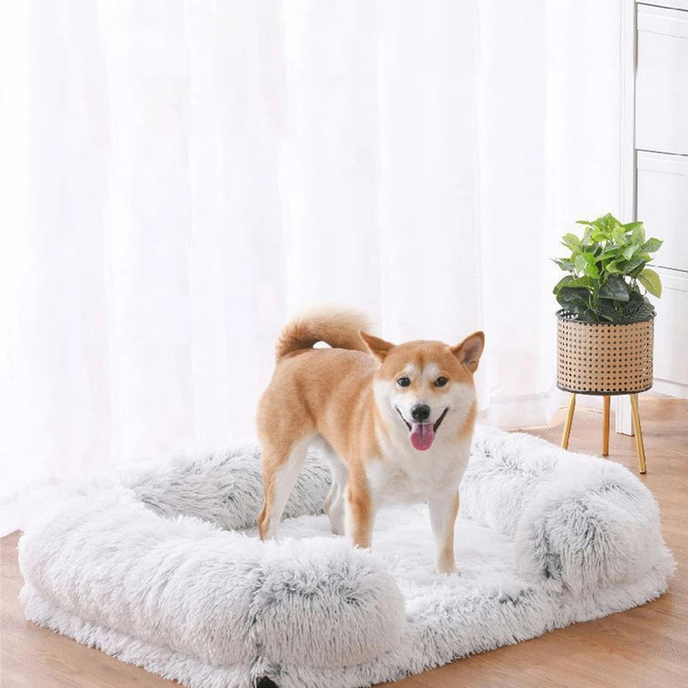 W Dog Bed Square Dog Beds Long Plush Dog Mat Beds for Small Medium Large Dogs Supplies Pet Dog Calming Bed Washable Kennel