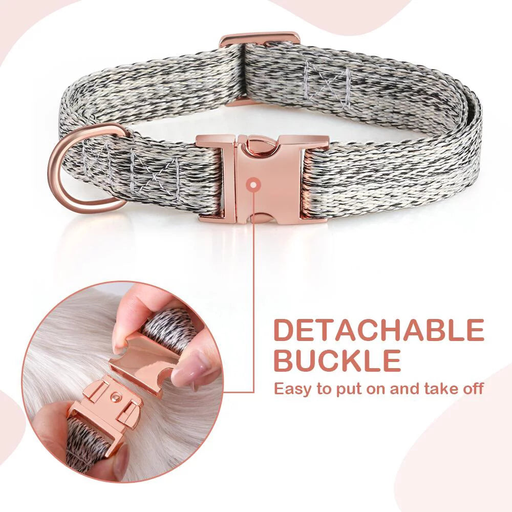 "Linen Gray Adjustable Dog Collar and Leash Set for Stylish Medium-Sized Pets"