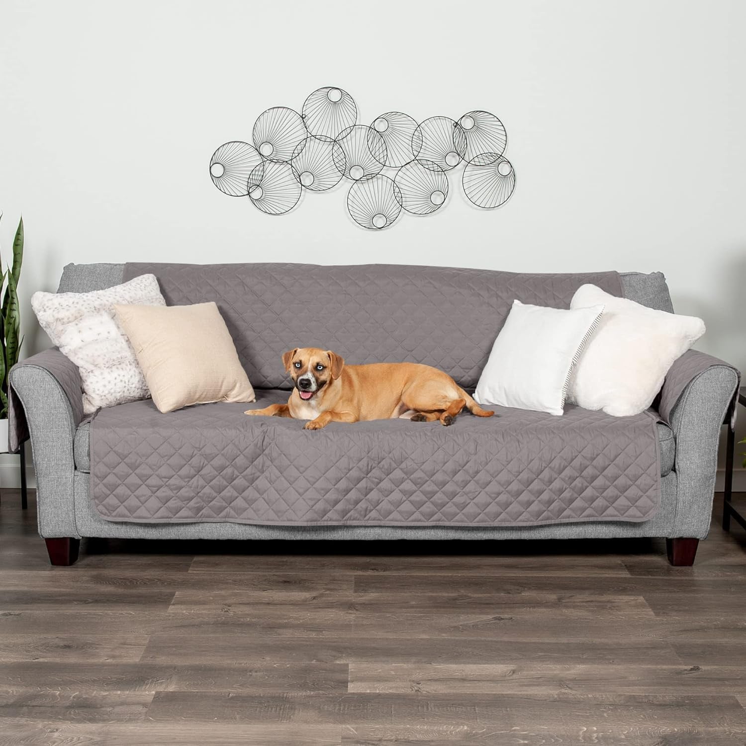 Water-Resistant & Reversible Large Sofa/Couch Cover Protector for Dogs, Cats, & Children - Two-Tone Pinsonic Quilted Living Room Furniture Cover - Gray/Mist, Large Sofa