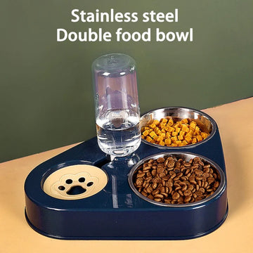 High Quality 500ML Pet Feeder Bowl with Dog Water Bottle Automatic Drinking Pet Bowl Cat Food Bowl Pet Stainless Steel Double 3 Bowl