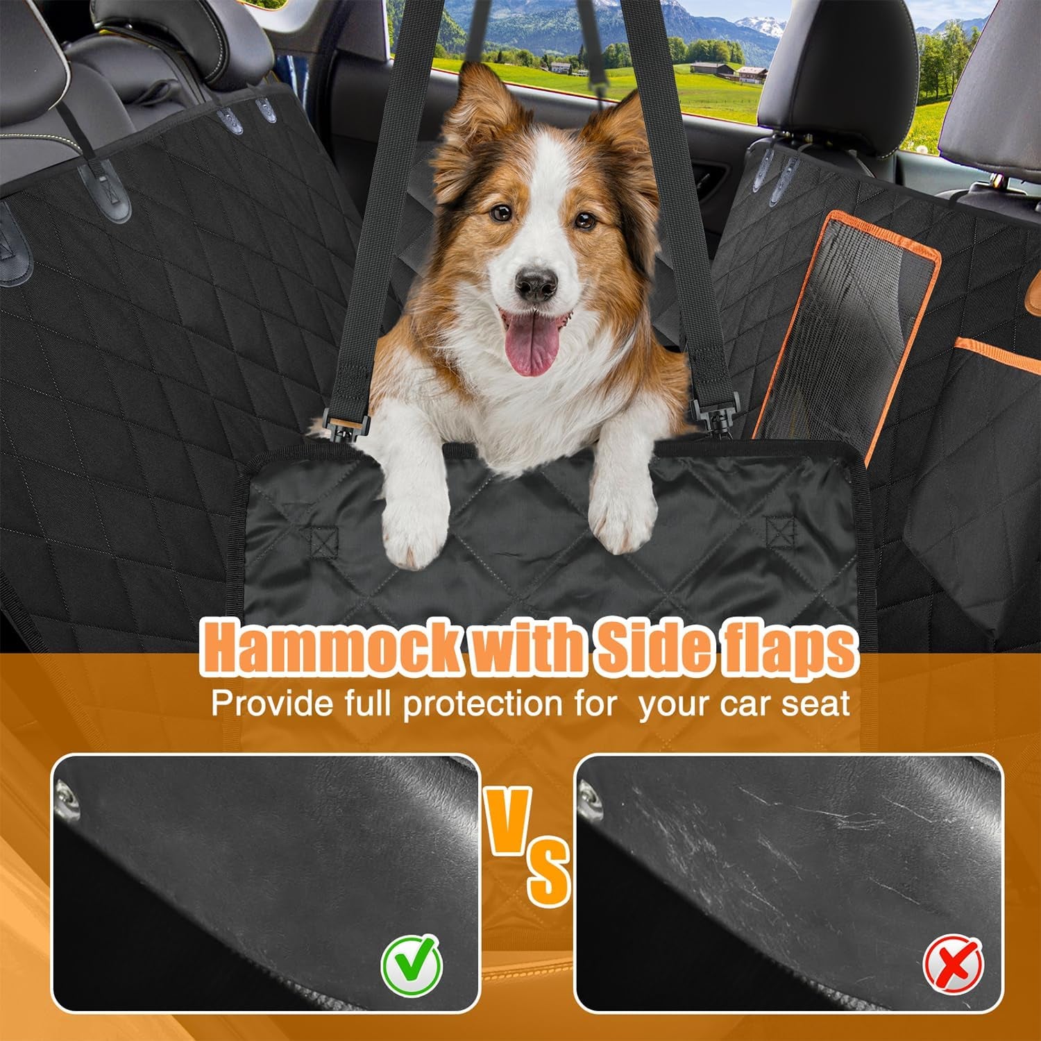 Dog Car Seat Cover for Back Seat,Waterproof Hammock with Mesh Window, Anti-Scratch Nonslip Car Seat Protector for Dogs, 600D Heavy Duty Dog Seat Cover for Cars Trucks and Suvs