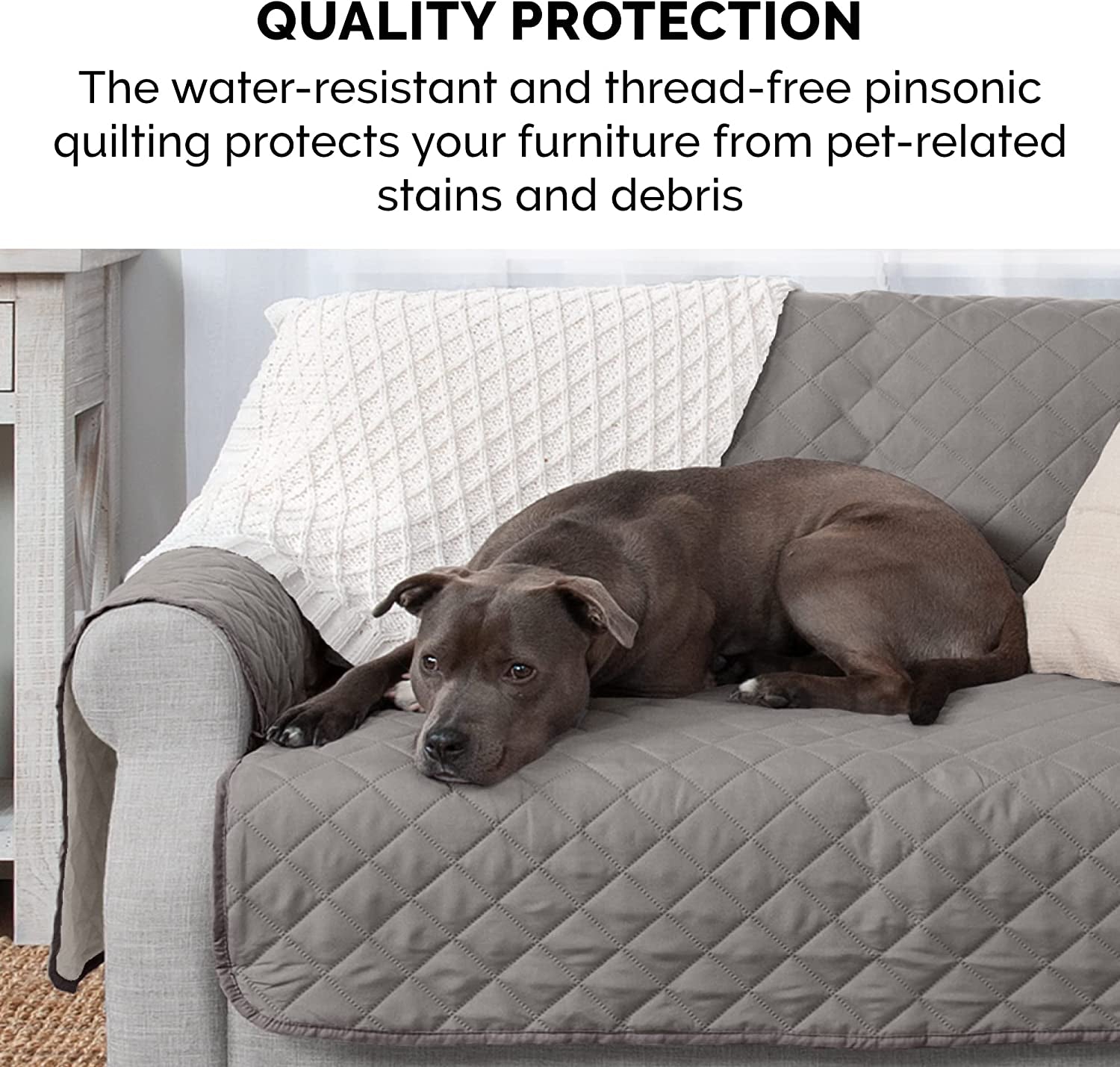 Water-Resistant & Reversible Large Sofa/Couch Cover Protector for Dogs, Cats, & Children - Two-Tone Pinsonic Quilted Living Room Furniture Cover - Gray/Mist, Large Sofa