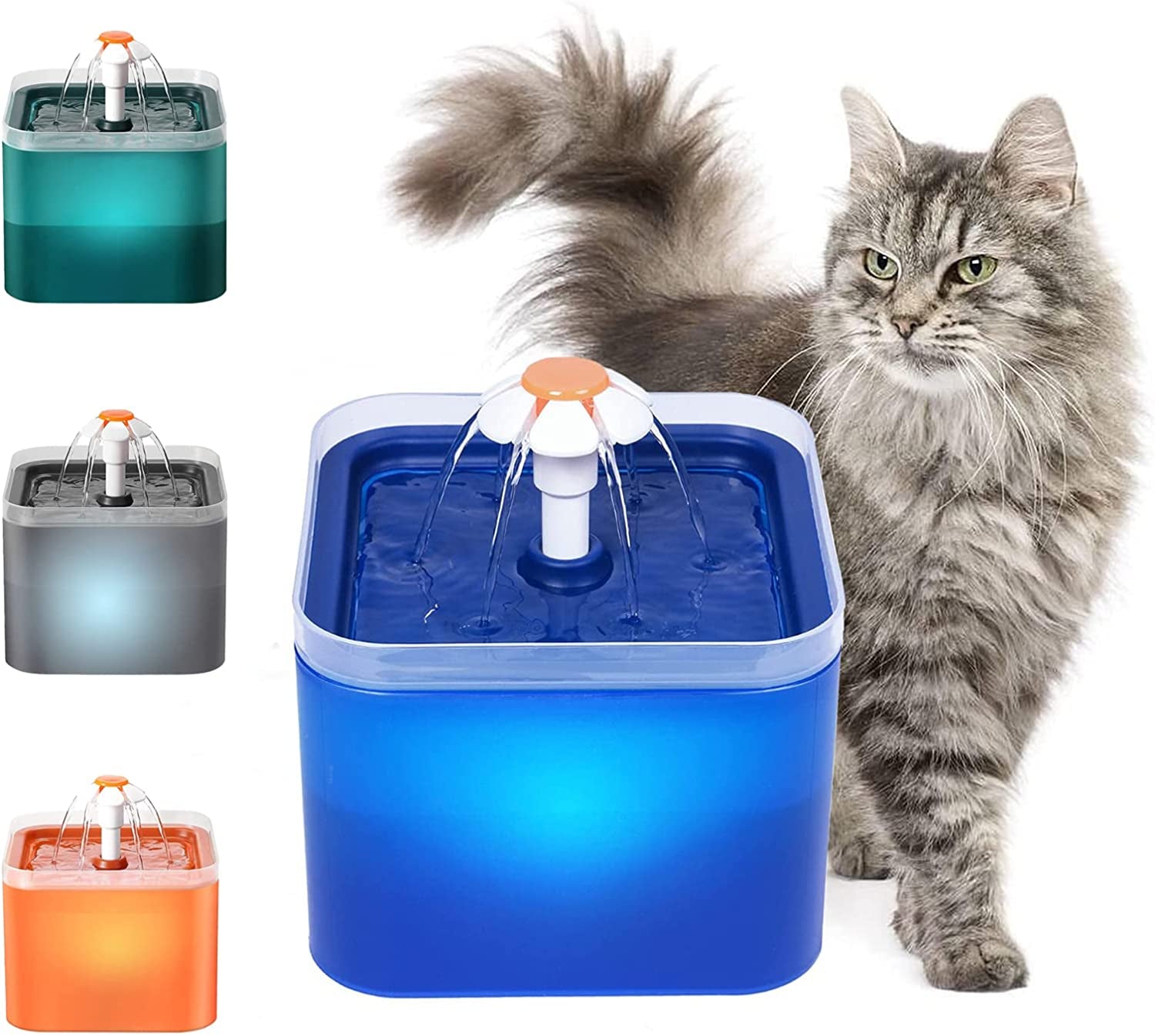 67Oz/2.0L LED Pet Fountain，Automatic Cat Water Fountain Dog Water Dispenser for Cats，Dogs，Other Pets (Blue)