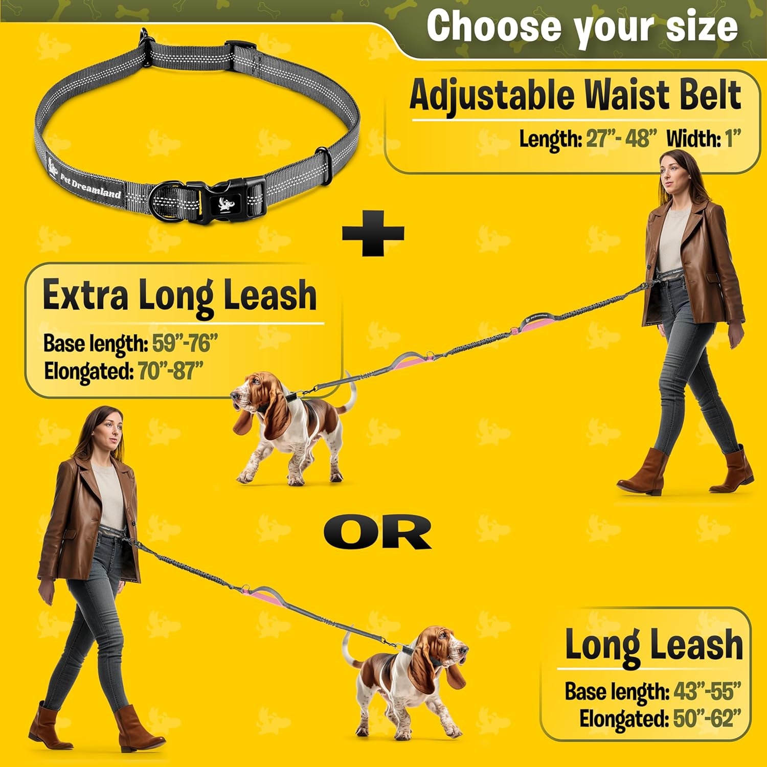 Exquisite Hands Free Dog Leash for Large Dogs | Waist Leash for Dog Walking | No Pull Dog Leash | Dog Hiking Gear | Service Dog Leash | Bungee Dog Leash | Dog Running Leash Hands Free