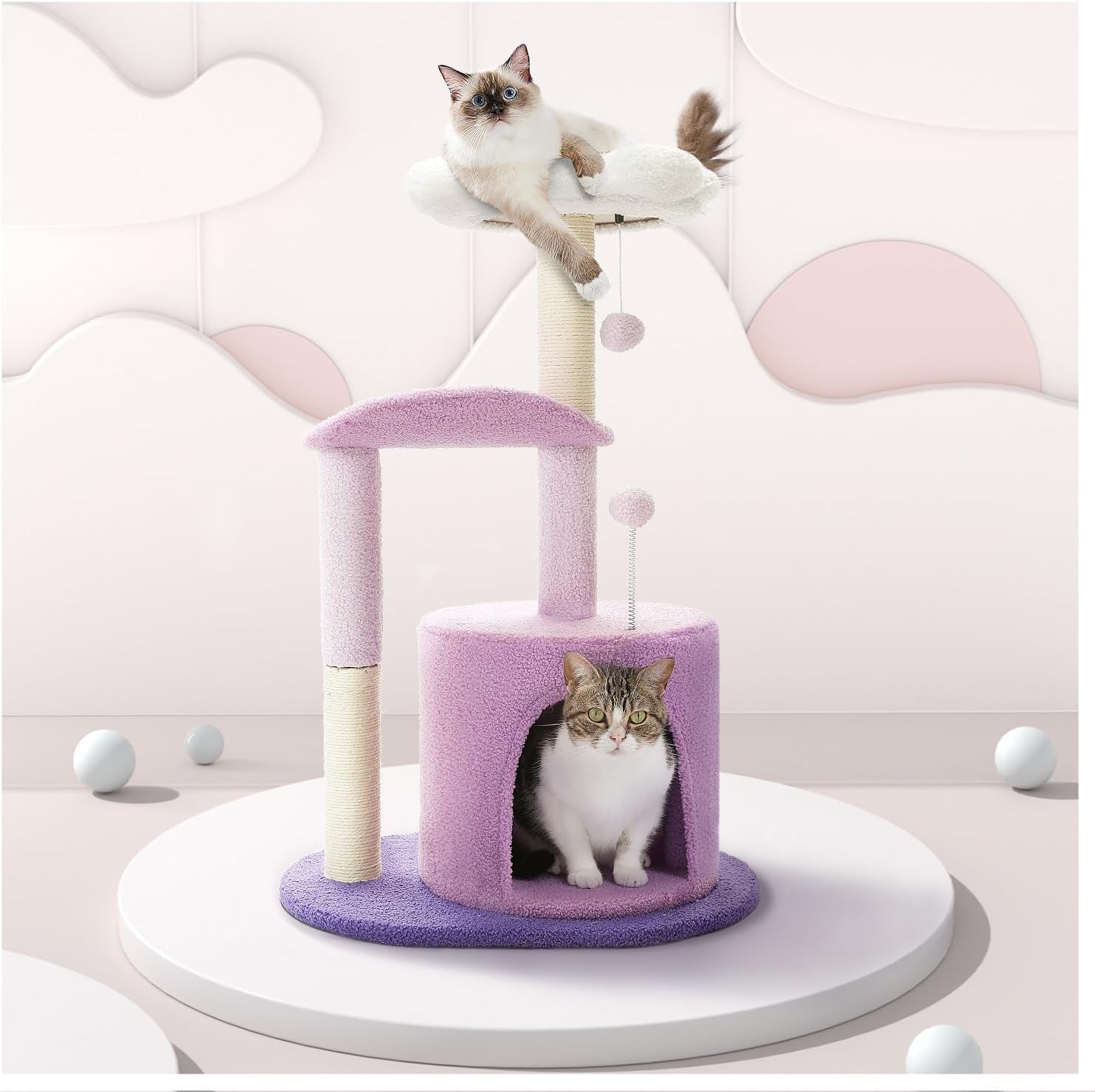 Cat Tree,32 Inches Purple Flower Cat Tower with Sisal Covered Scratching Post, C