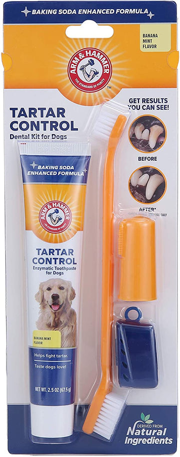 for Pets Tartar Control Kit for Dogs | Contains Toothpaste, Toothbrush & Fingerbrush | Reduces Plaque & Tartar Buildup, 3-Piece Kit, Banana Mint Flavor