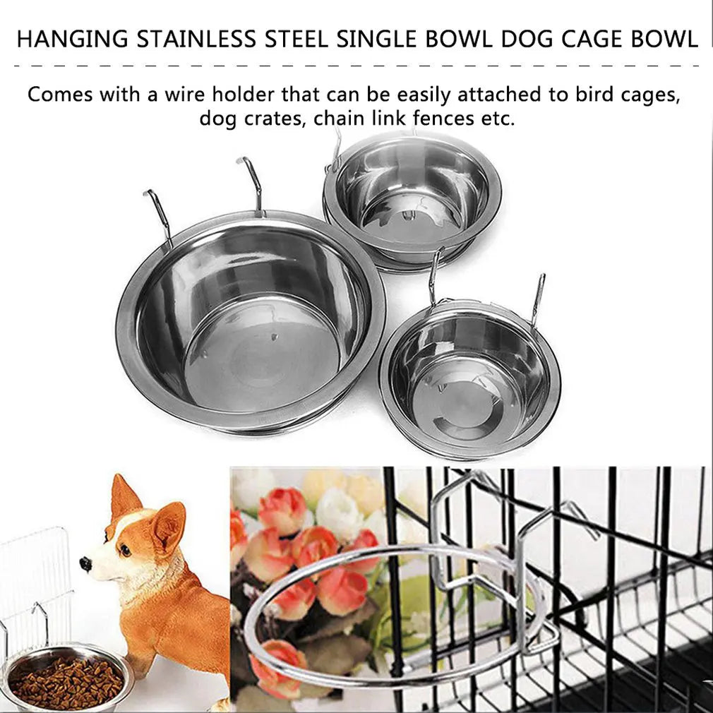 Newest Pet Dog Bowl Food Water Drinking Cage Cup Hanger Food Water Bowl Travel Bowl for Pet Feeding Tools Stainless Steel