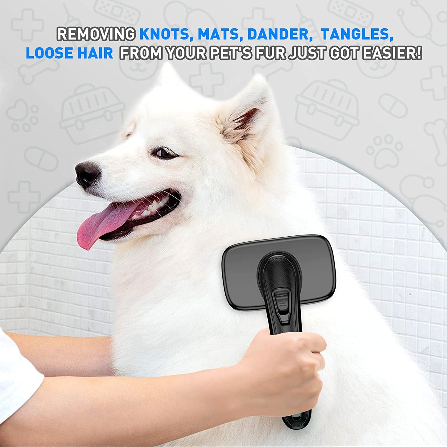 Dog Brush for Shedding Long & Short Haired Dogs, Cat Self Cleaning Slicker Retractable Brush for Curly Straight Hair, Removes Loose Fur, Mats, Tangles from Animals & Pet'S Coat, Black