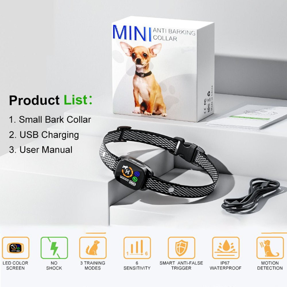 Dog Bark Collar - Rechargeable Smart anti Barking Collar for Dogs - Waterproof No Shock Bark Collar for Small/Medium Dogs - Shockless Bark Collar with 6 Adjustable Sensitivity Beep Vibration