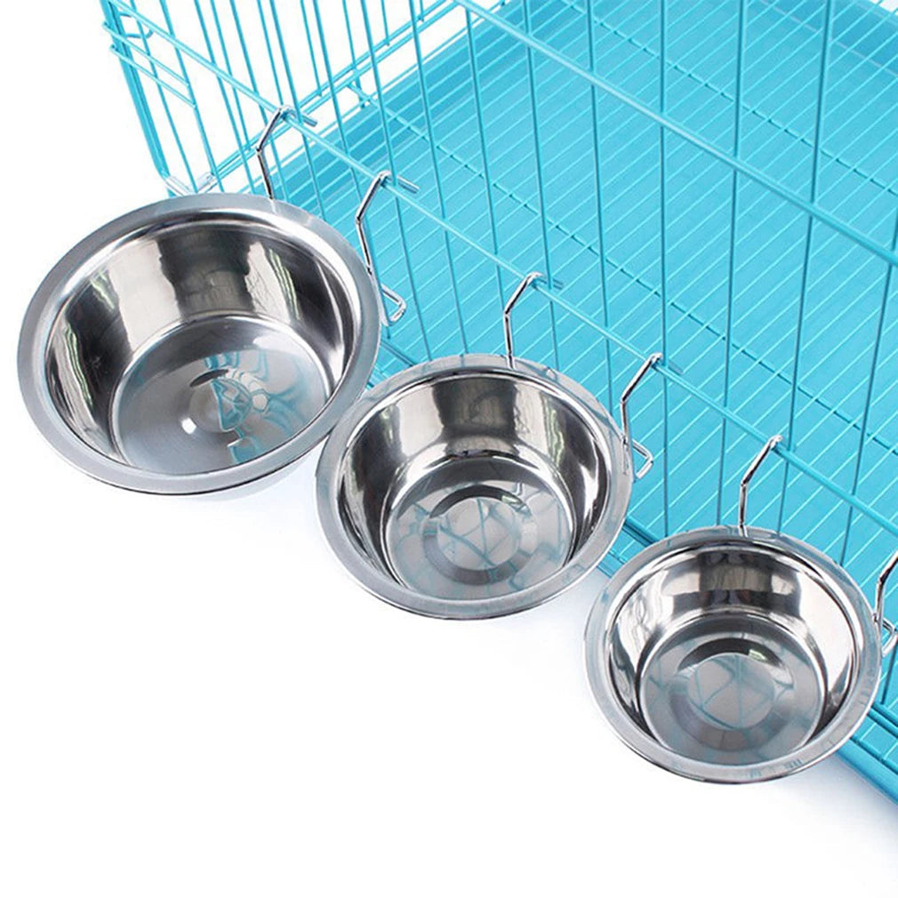 Newest Pet Dog Bowl Food Water Drinking Cage Cup Hanger Food Water Bowl Travel Bowl for Pet Feeding Tools Stainless Steel