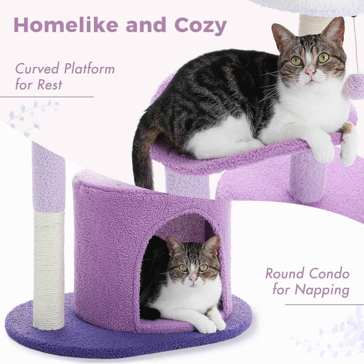 Cat Tree,32 Inches Purple Flower Cat Tower with Sisal Covered Scratching Post, C