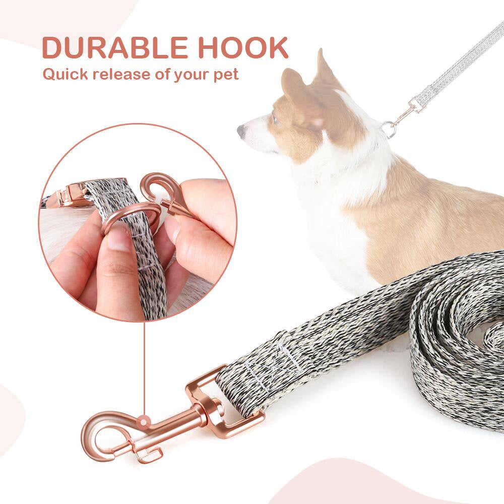 "Linen Gray Adjustable Dog Collar and Leash Set for Stylish Medium-Sized Pets"