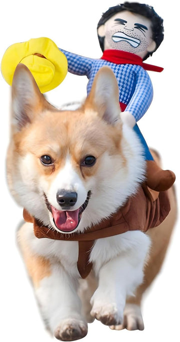 Dog Halloween Costume Funny Dog Cowboy Riding Costume Pet Costume Cat Suit Cowboy Rider Style for Small Medium Large Dogs (Medium)