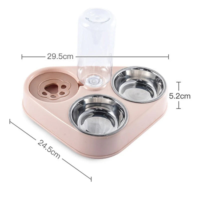 High Quality 500ML Pet Feeder Bowl with Dog Water Bottle Automatic Drinking Pet Bowl Cat Food Bowl Pet Stainless Steel Double 3 Bowl